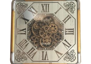 Wall Clock - Square Moving Cogs - Champagne Gold & Silver Finish
