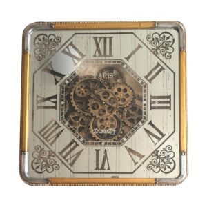Wall Clock - Square Moving Cogs - Champagne Gold & Silver Finish