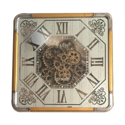Wall Clock - Square Moving Cogs - Champagne Gold & Silver Finish