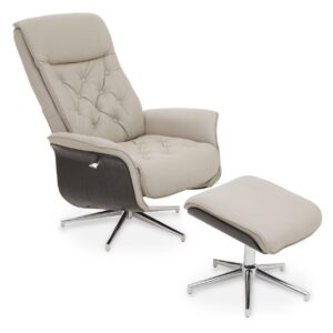 Easy Chair - 'Blackburn' Recliner Chair & Footstool - Mink Leather Effect