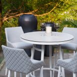 4 Seat High Garden Bar Set - White Finish - Light Grey All Weather Fabric - Glass Top