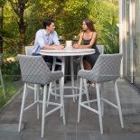 4 Seat High Garden Bar Set - White Finish - Light Grey All Weather Fabric - Glass Top