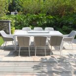 8 Seat Rectangular Fire Pit Garden Dining Set - All Weather Grey Fabric