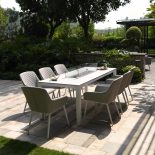 8 Seat Rectangular Fire Pit Garden Dining Set - All Weather Grey Fabric