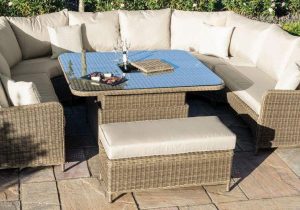 Garden Royal Sofa Set - Rising Ice Bucket Coffee/Dining Table - Natural Poly Weave