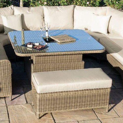 Garden Royal Sofa Set – Rising Ice Bucket Coffee/Dining Table – Natural Poly Weave