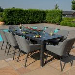 8 Seat Rectangular Fire Pit Garden Dining Set - All Weather Grey Fabric