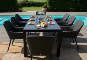 8 Seat Rectangular Fire Pit Garden Dining Set - All Weather Charcoal Fabric