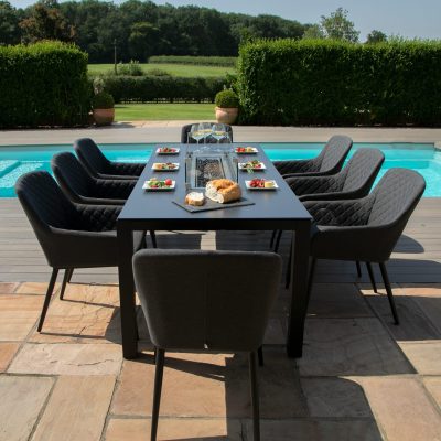 8 Seat Rectangular Fire Pit Garden Dining Set - All Weather Charcoal Fabric