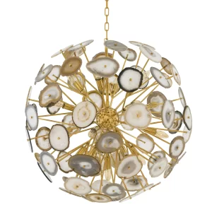Chandelier - 17 Light - Sphere Design - Cut Sone - Polished Brass Surround