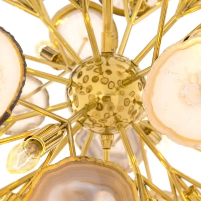 Chandelier – 17 Light – Sphere Design – Cut Sone – Polished Brass Surround