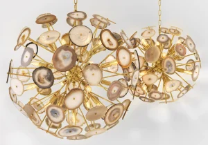 Chandelier - 17 Light - Sphere Design - Cut Sone - Polished Brass Surround