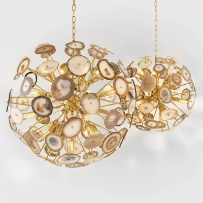 Chandelier - 17 Light - Sphere Design - Cut Sone - Polished Brass Surround