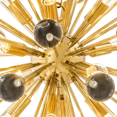 Chandelier – 12 Light – Sphere Design – Glass – Polished Brass Surround – Large