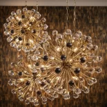 Chandelier - 12 Light - Sphere Design - Glass - Polished Brass Surround