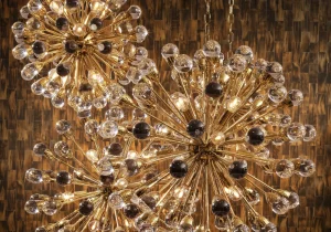 Chandelier - 12 Light - Sphere Design - Glass - Polished Brass Surround