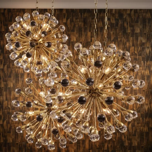 Chandelier - 12 Light - Sphere Design - Glass - Polished Brass Surround