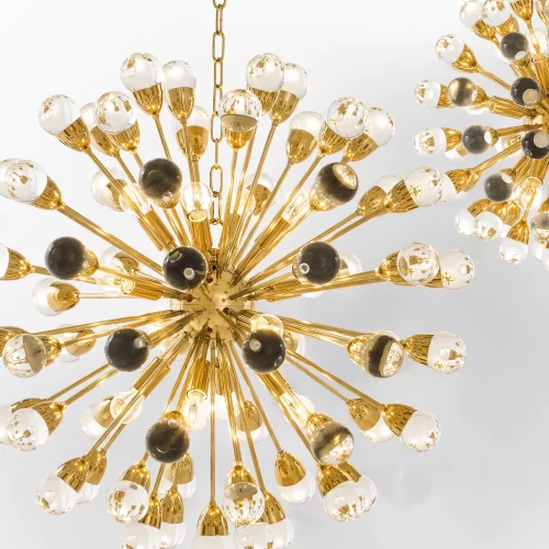 Chandelier - 12 Light - Sphere Design - Glass - Polished Brass Surround