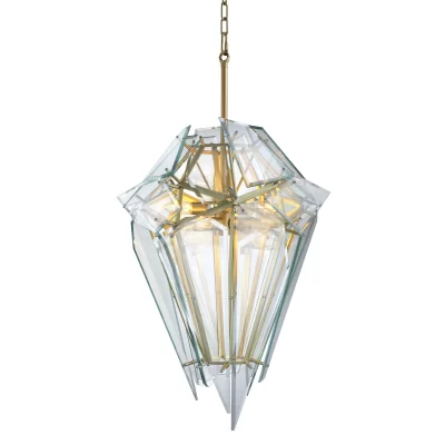 Chandelier – 8 Light – Shard Design – Cut Glass – Satin Brass Surround