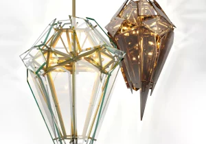 Chandelier - 8 Light - Shard Design - Cut Glass - Satin Brass Surround