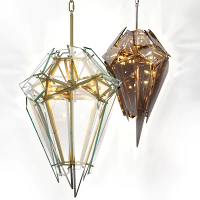 Chandelier - 8 Light - Shard Design - Cut Glass - Satin Brass Surround