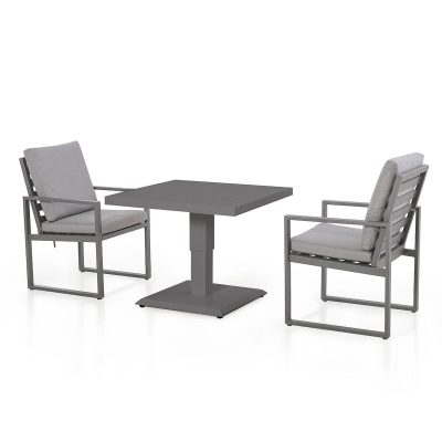 2 Seat Bistro Set – Rising Table – 2 Chairs – Metal Finish – Grey