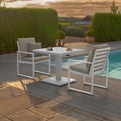 2 Seat Bistro Set - Rising Table - 2 Chairs - Metal Finish - White