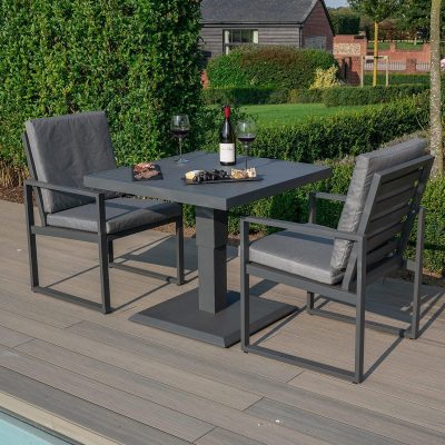 2 Seat Bistro Set - Rising Table - 2 Chairs - Metal Finish - Grey