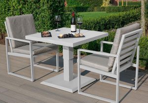 2 Seat Bistro Set - Rising Table - 2 Chairs - Metal Finish - White