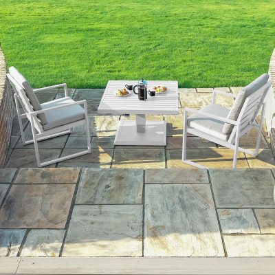 2 Seat Bistro Set – Rising Table – 2 Chairs – Metal Finish – White