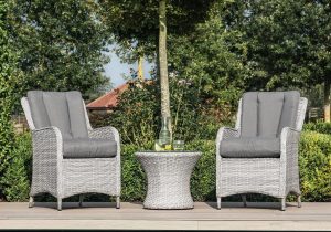 2 Seat Bistro Set - Glass Top Table - 2 Chairs - Grey Round Polyweave