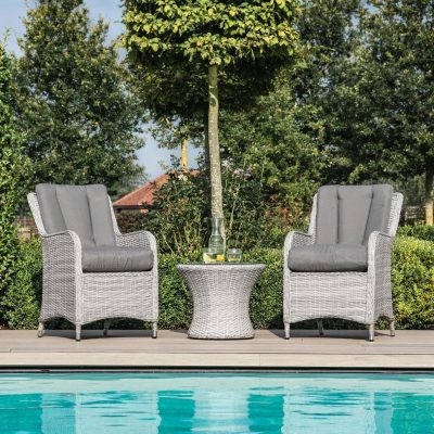 2 Seat Bistro Set - Glass Top Table - 2 Chairs - Grey Round Polyweave