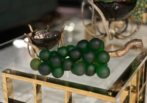 French Grapes - Large Carved Glass - Antique Brass Finish - Green
