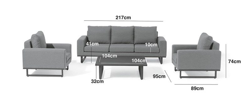 5 Seater All Weather Sofa Set - 3 Seat Sofa & 2 Chairs - GREY