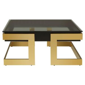 Coffee Table - Black Glass Top - Polished Brass Frame Surround
