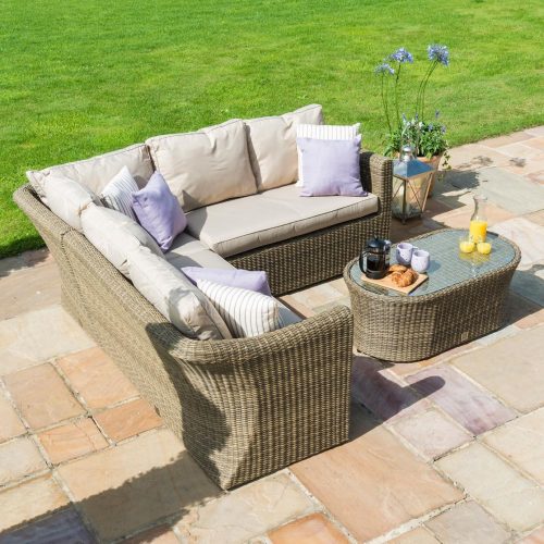 5 Seat Garden Corner Sofa Set - Coffee Table - Light Poly Rattan - Small