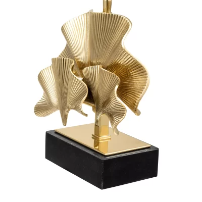 Table Lamp – Polished Brass Palm Leaf Design – Green Velvet Shade
