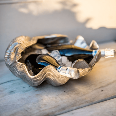 Wine Bottle Holder - Hammered Chrome Metal - Large