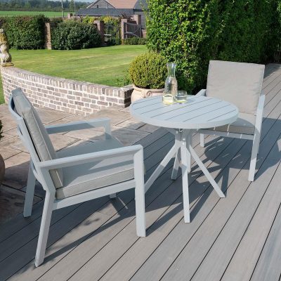 2 Seat Bistro Set – Round Table – 2 Chairs – Metal Finish – White