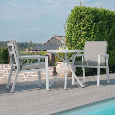 2 Seat Bistro Set - Round Table - 2 Chairs - Metal Finish - White
