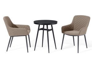 2 Seat Bistro Set - Round Table - 2 Chairs - Metal Finish - All Weather - Taupe