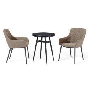 2 Seat Bistro Set - Round Table - 2 Chairs - Metal Finish - All Weather - Taupe