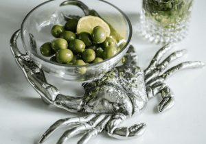 Crab Nibbles Bowl - Hammered Metal - Glass Bowl