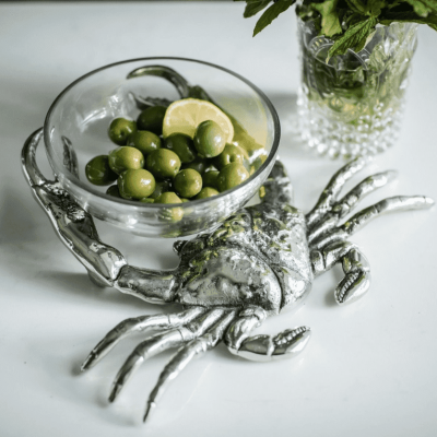 Crab Nibbles Bowl - Hammered Metal - Glass Bowl