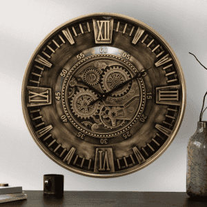 Wall Clock - Moving Cogs - Dark Champagne Gold Finish - 60cm