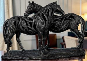 Carved Black Driftwood Design 'Carved Mare' Horses- Cast Bronze Finish