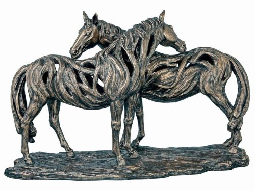 Horse Statue - Cold Cast Bronze Finish - 2 Driftwood Style Carved Mares