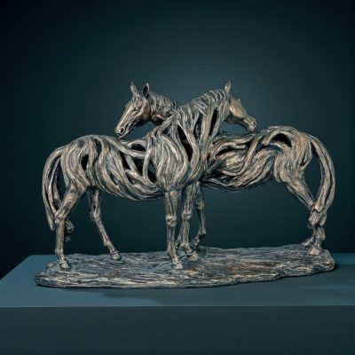 Driftwood Design '2 Carved Mares' Horse Statue - Cast Bronze Finish