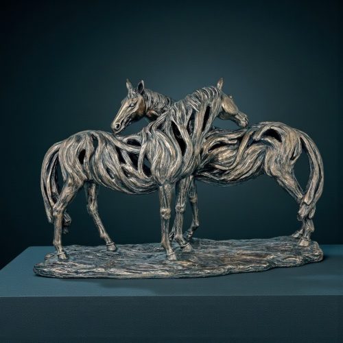 Driftwood Design '2 Carved Mares' Horse Statue - Cast Bronze Finish