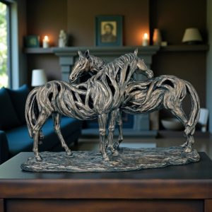 Driftwood Design '2 Carved Mares' Horse Statue - Cast Bronze Finish